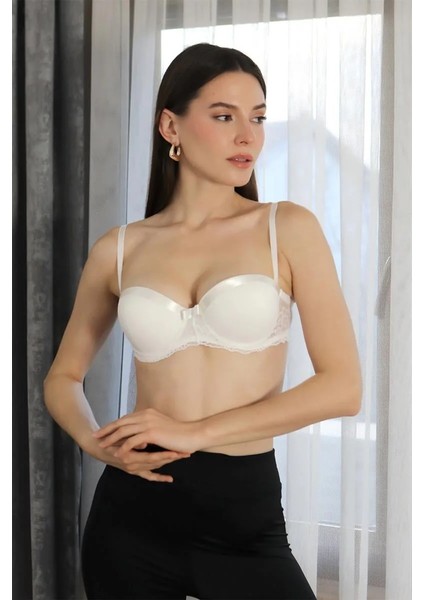 Kadın Destekli Balenli Straplez Sütyen Ekru