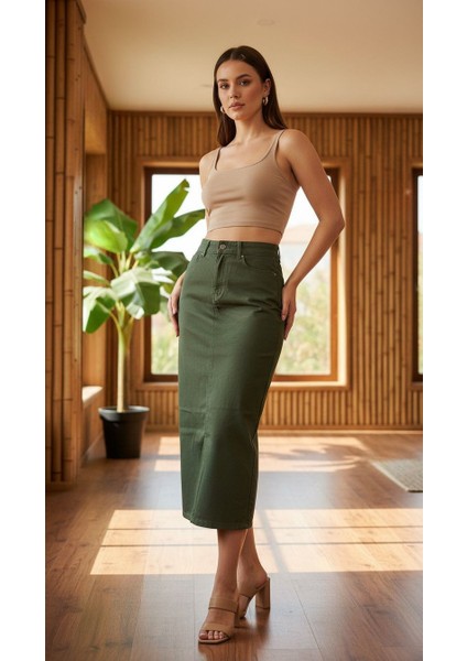 Kadın Pamuklu Haki Denim Etek fiyatları