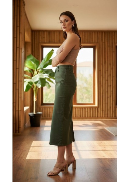 Kadın Pamuklu Haki Denim Etek modelleri