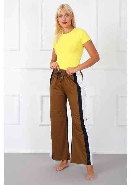 Bayan Penye Bol Paça Pantolon Sütlü Kahve