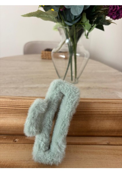 Peluş Kürk Mandallı Toka Mint Yeşili Büyük fiyatları
