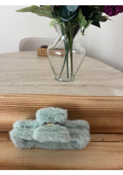 Peluş Kürk Mandallı Toka Mint Yeşili Büyük modelleri