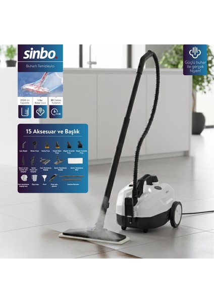 2000W 5 Bar Yüksek Basınçlı 2 Litre 15 Başlıklı 110°C Profesyonel Buharlı Temizleyici SSC-6428