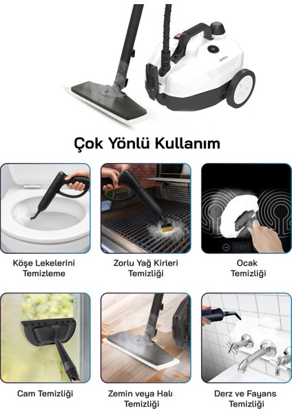 2000W 5 Bar Yüksek Basınçlı 2 Litre 15 Başlıklı 110°C Profesyonel Buharlı Temizleyici SSC-6428 fiyatları