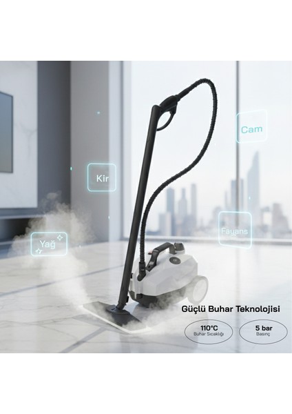 2000W 5 Bar Yüksek Basınçlı 2 Litre 15 Başlıklı 110°C Profesyonel Buharlı Temizleyici SSC-6428 fırsatları