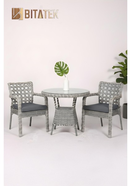 Alaçatı 2 Kişilik Rattan Bahçe Balkon Mutfak Masa Takımı Gri fiyatları
