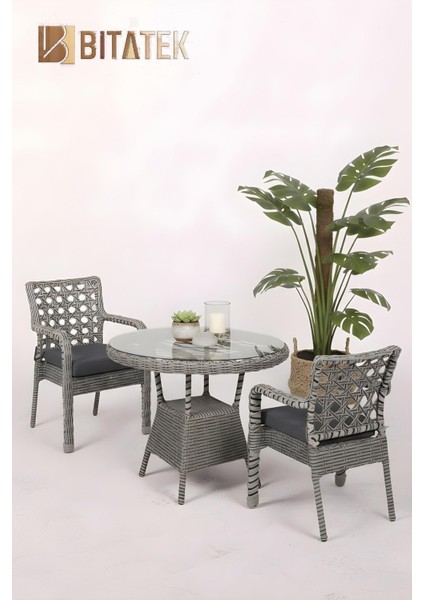 Alaçatı 2 Kişilik Rattan Bahçe Balkon Mutfak Masa Takımı Gri modelleri