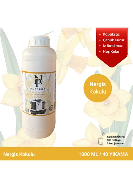 Halı ve Koltuk Yıkama Makinesi Şampuanı/deterjanı - Nergis Kokulu Köpüksüz 1 Lt