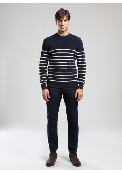 Yuvarlak Yaka Regular Fit Lacivert Erkek Kazak 261 Lcm 241020 Baldwın Lacivert-Ekr