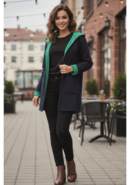 Günlük Renkli Kapüşonlu Spor Kadın Ceket