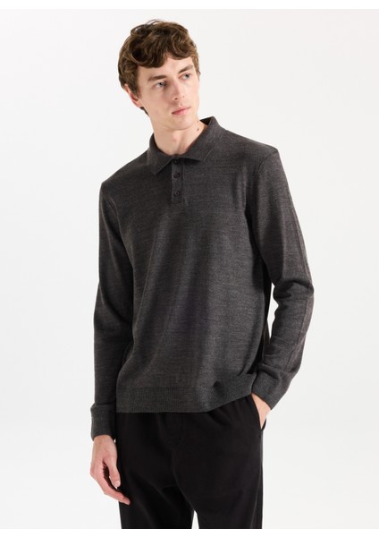 Polo Yaka Basic Düz Antrasit Erkek Kazak MML5WM-KZK9528