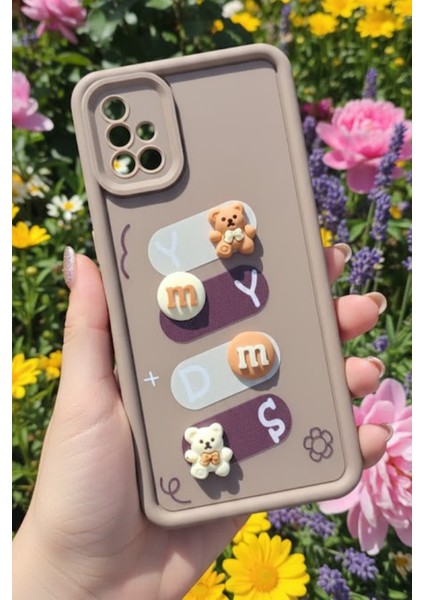 Samsung Galaxy A71 4g Uyumlu Kılıf Kahverengi Renk Ayıcık Figürlü 3D Kamera Korumalı Darbe Emici Yumuşak Silikon Kapak