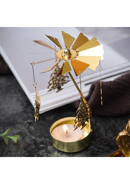 Isı Ile Dönen Metal Mumluk – Çam Ağacı Modeli, Altın Renk, Yılbaşı ve Yeni Yıl Dekoratif Mumluk