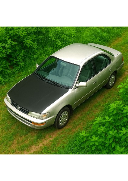 Toyota Corolla 1992–1998 Tam Kaput Maskesi – Düz Siyah Suni Deri – Özel Uyumlu Kaplama