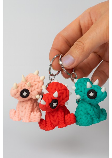 Sevimli Dinozor Anahtarlık – Döner Kafalı Tasarım, Örgü Dokulu Mini Figür - Bioplastik