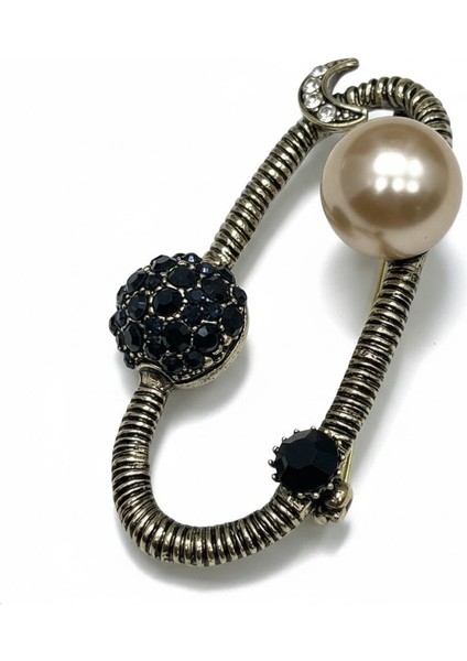 Inci Detaylı Vintage Bronz Broş