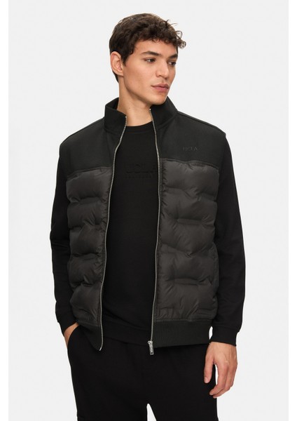 Mathıas Siyah Fermuarlı ve Cepli Scuba Kumaş Standard Fit Erkek Yelek