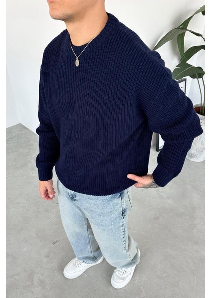 Erkek Bol Kesim Fitilli Dokulu Triko Kazak