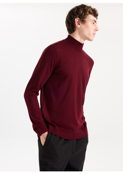 Yarım Balıkçı Yaka Basic Düz Bordo Erkek Kazak MML5WM-KZK9527