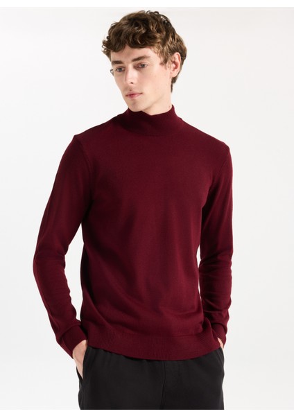 Yarım Balıkçı Yaka Basic Düz Bordo Erkek Kazak MML5WM-KZK9527 modelleri