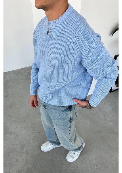 Erkek Bol Kesim Fitilli Dokulu Triko Kazak