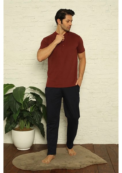 Erkek Bordo 3'lü Pijama Takım Bordo
