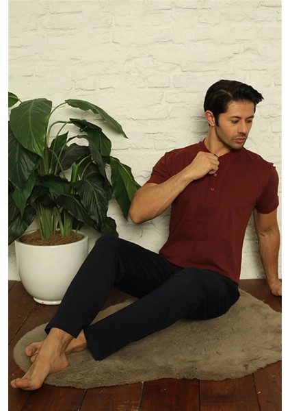 Erkek Bordo 3'lü Pijama Takım Bordo modelleri