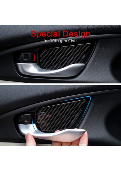 Honda Civic 10. Gen 2020 2019 2018 2017 2016 Için Araba Karbon Fiber Kapı Bileği Kaplama Iç Kapı Kolu Dekorasyon Kapağı (Yurt Dışından) modelleri