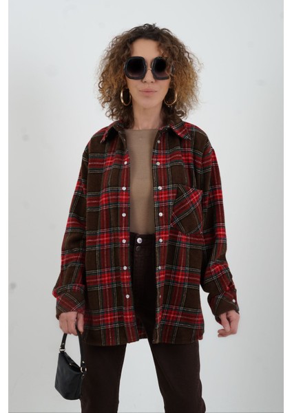 Kahve Kırmızı Ekoseli Oduncu Gömlek