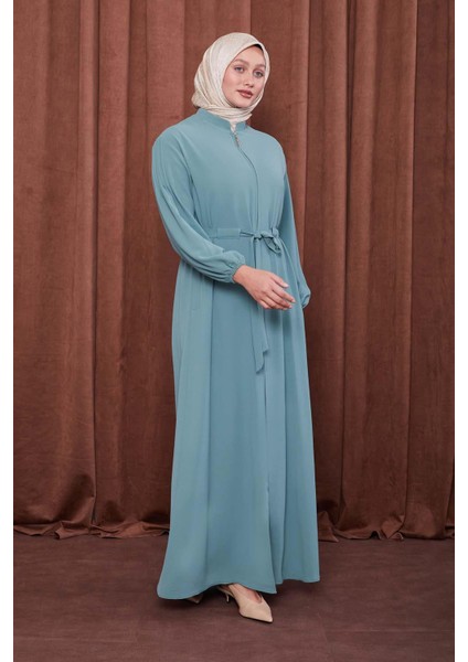 Mint Yeşili Bağlama Detaylı Ferace