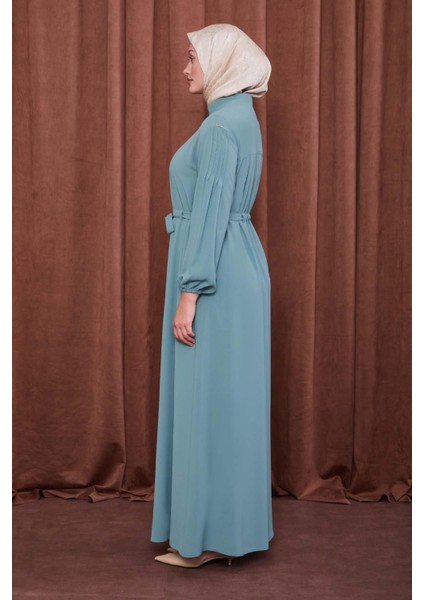 Mint Yeşili Bağlama Detaylı Ferace