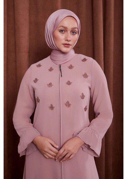 Pudra Taş Işlemeli Ferace