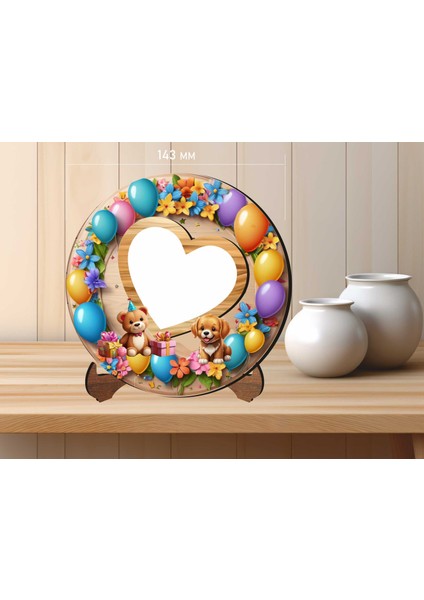 14 x 14 cm Mdf Malzemeden Çocuklar Için Uv Baskılı Hayvan Desenli Fotoğraf Çerçevesi