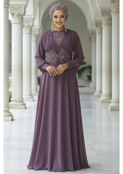 Dantelli Gül Kurusu Tesettür Abiye Elbise 9118GK fırsatları