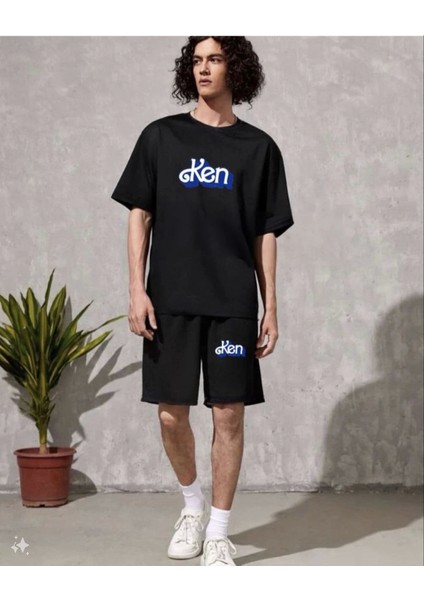 Erkek Baskılı Ikili Şort Takım - Siyah