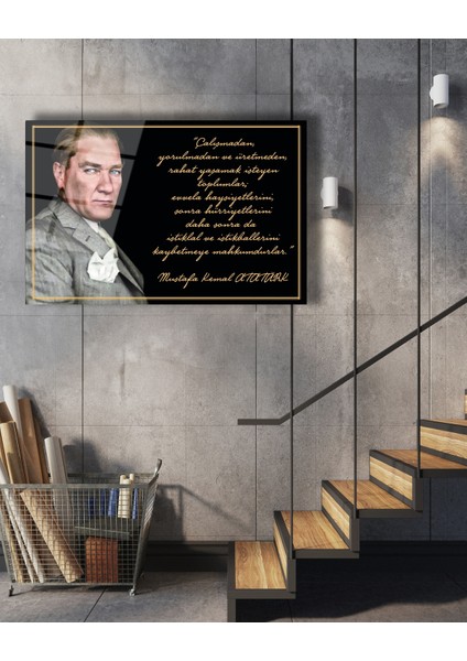 Gazi Mustafa Kemal Atatürk Portresi ve Sözleri Cam Tablo fırsatları