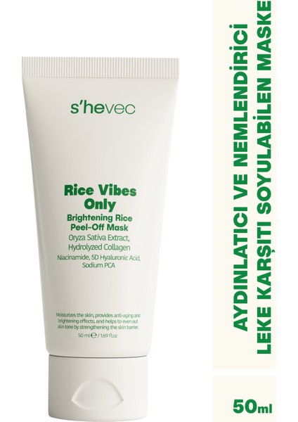 Aydınlatıcı, Leke Karşıtı ve Nemlendirici Soyulabilen Vegan Pirinç Maske 50 ml Rice Vibes Only