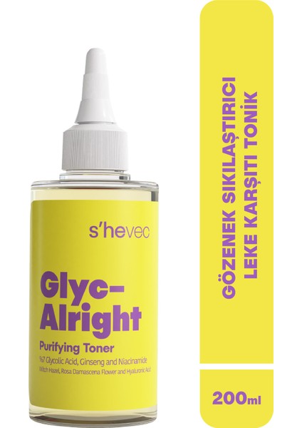 Gözenek Sıkılaştırıcı ve Leke Karşıtı Glikolik Asit 200 ml Vegan Tonik Glyc–Alright