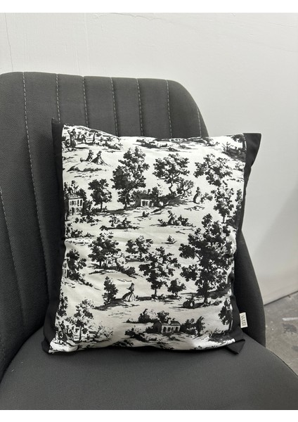 Toile De Jouy Monet Kırlent Kılıfı 43X43 cm | %100 Pamuk Dijital Baskılı | Country Tarzı Fransız Dekoratif Yastık Kılıfı - ZT750 modelleri