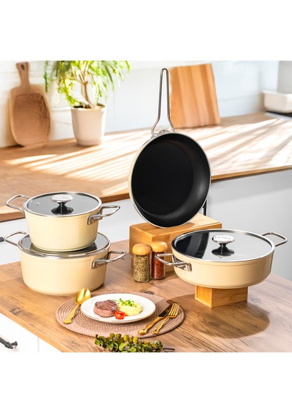 Rozella 7 Parça Titanyum Tencere Seti - Gri