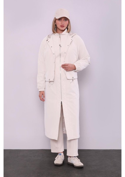 Bej Çıkarılabilir Detaylı Trençkot