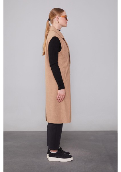 K.bej Maxi Boy Kaşe Yelek modelleri