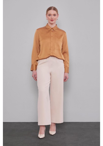 Bej Beli Lastikli Pantolon