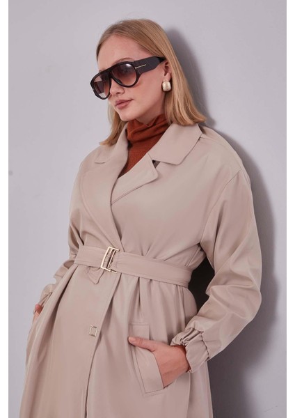 Bej Kolu Lastikli Kemer Detaylı Trençkot fiyatları