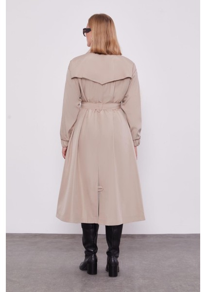 Bej Kolu Lastikli Kemer Detaylı Trençkot fırsatları