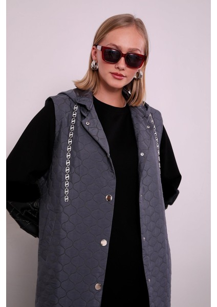 Antrasit Zincir Detaylı Yelek modelleri