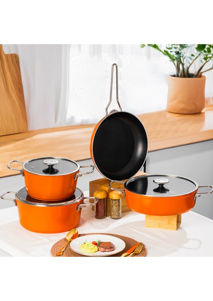 Rozella 7 Parça Titanyum Tencere Seti - Gri