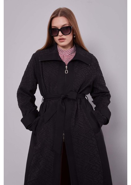 Siyah Kendinden Desenli Fermuarlı Kap fiyatları