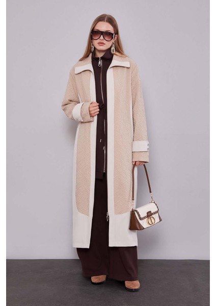 Bej Kendinden Desenli Fermuarlı Kap