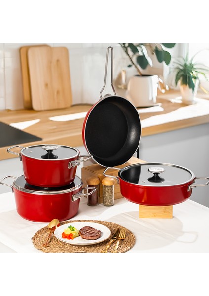 Rozella 7 Parça Titanyum Tencere Seti - Gri